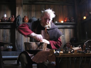 Cobbler making shoes, but not for his kids