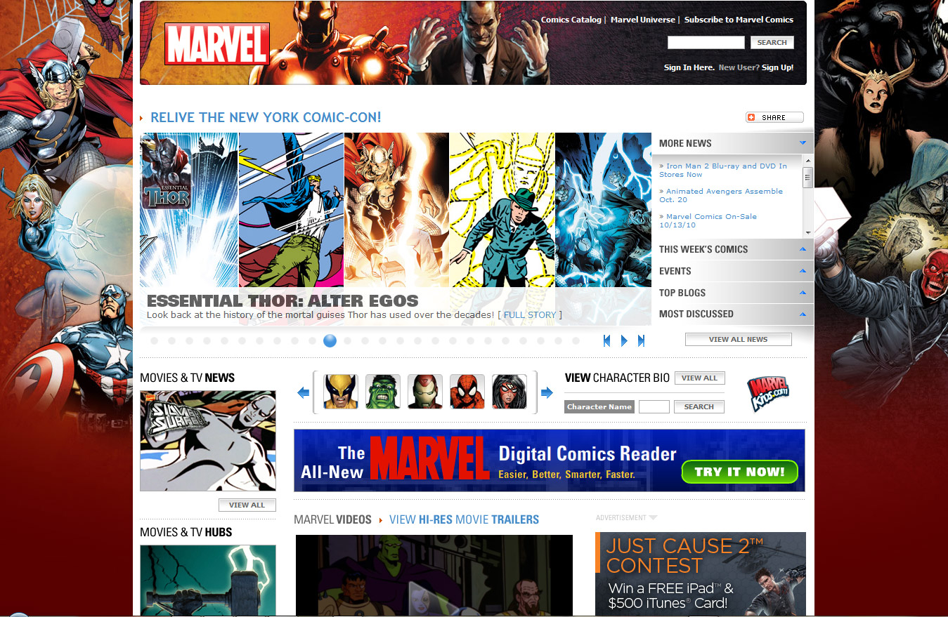 Marvel's Homepage Services Their Product Lines