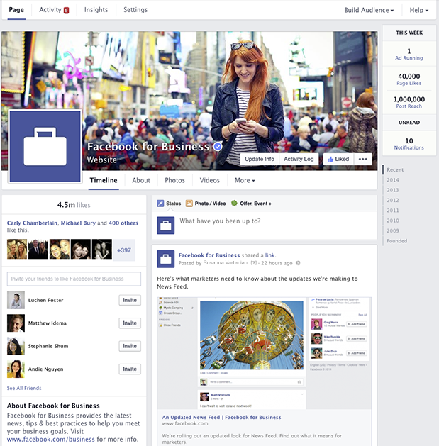 Facebook's new design layout for Pages - March 2014
