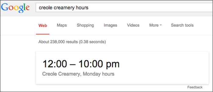 Google Answer Box Hours Of Operation Image - Search Influence