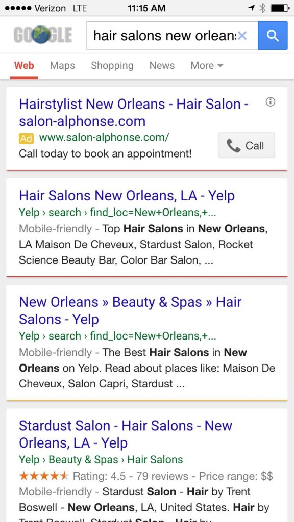 Yelp Mobile Screenshot Image - Search Influence