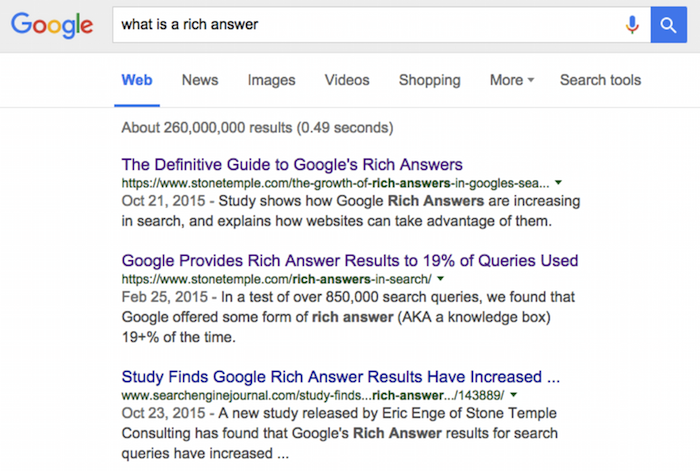 Image Of Google Search Results For What Is A Rich Text Answer