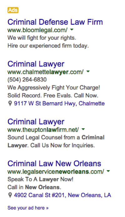 Criminal Lawyer Google PPC Ads