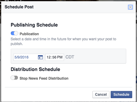 Facebook Screenshot: Scheduling