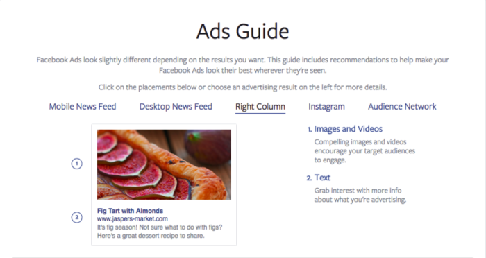 Image of Facebook's Ads Guide for right column information - Search Influence