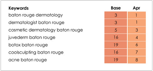 Dermatology Case Study - Keywords Base vs. Apr Chart - Search Influence
