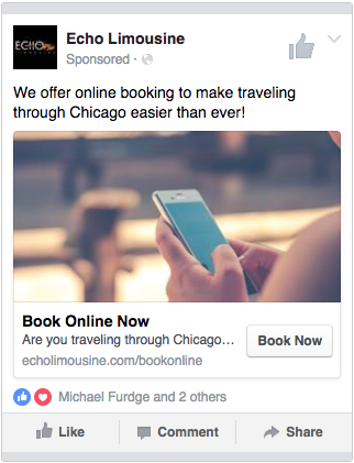 Example Ad Using The ‘Book Now’ Call To Action Button - Search Influence