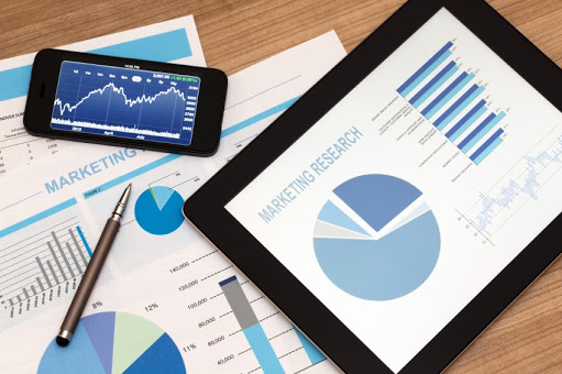 Marketing research displayed on multiple graphs and charts - Search Influence