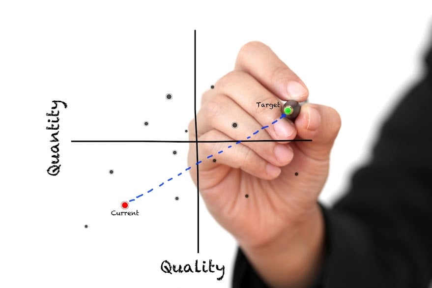 A hand drawing a graph from current to target representing goal setting for Search Influence in New Orleans, LA