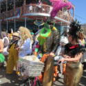 Mardi Gras partiers hanging out on Frenchman Street in New Orleans, LA