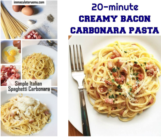 Carbonara recipes used as rich pins on Pinterest