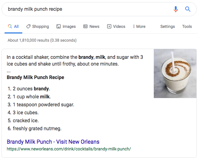 Example of a rich snippet being served up in the Google SERP