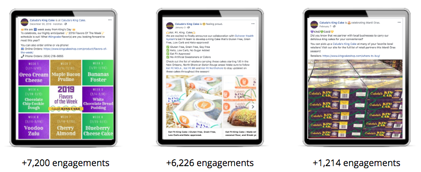Examples of social posts done by Search Influence for Caluda's King Cake
