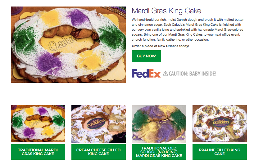 Mardi Gras King Cake from Caluda's getting ready to be shipped via FedEx