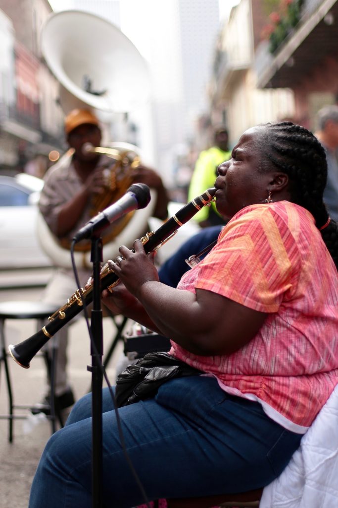Clarinet player playing live in the French Quarter
