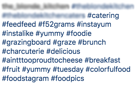 screenshot of hashtags relating to food