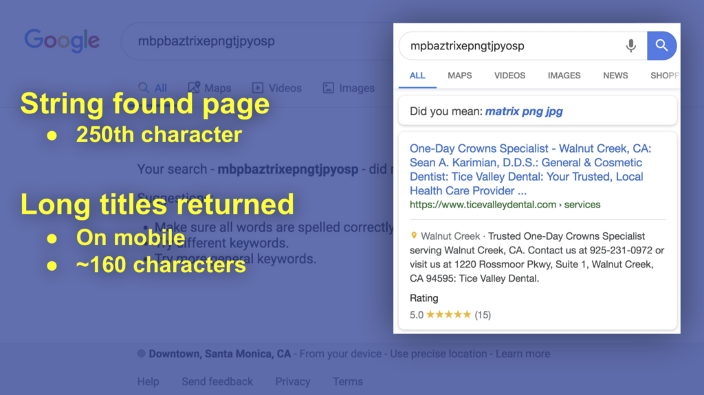 Google search result showing high character count titles