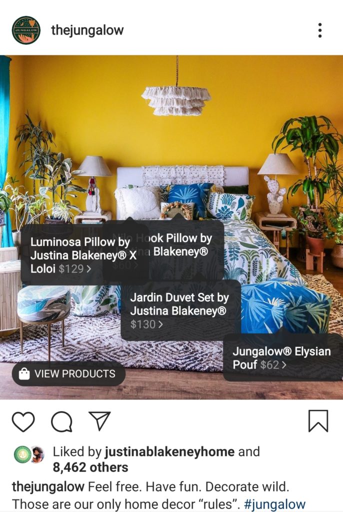 The Jungalow example Instagram post showing tagging features