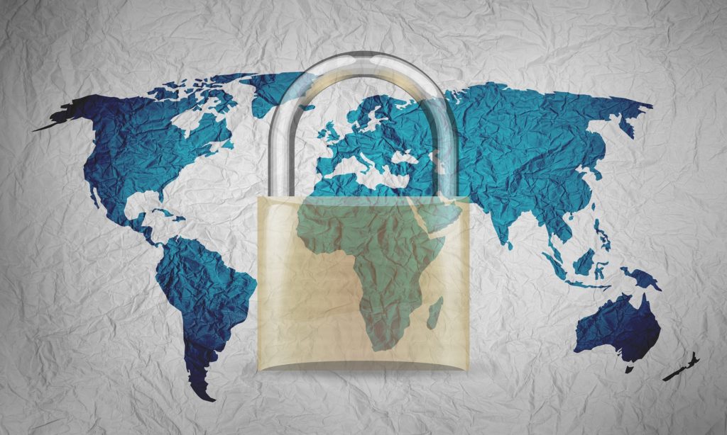 Graphic of lock laid over an map of the world