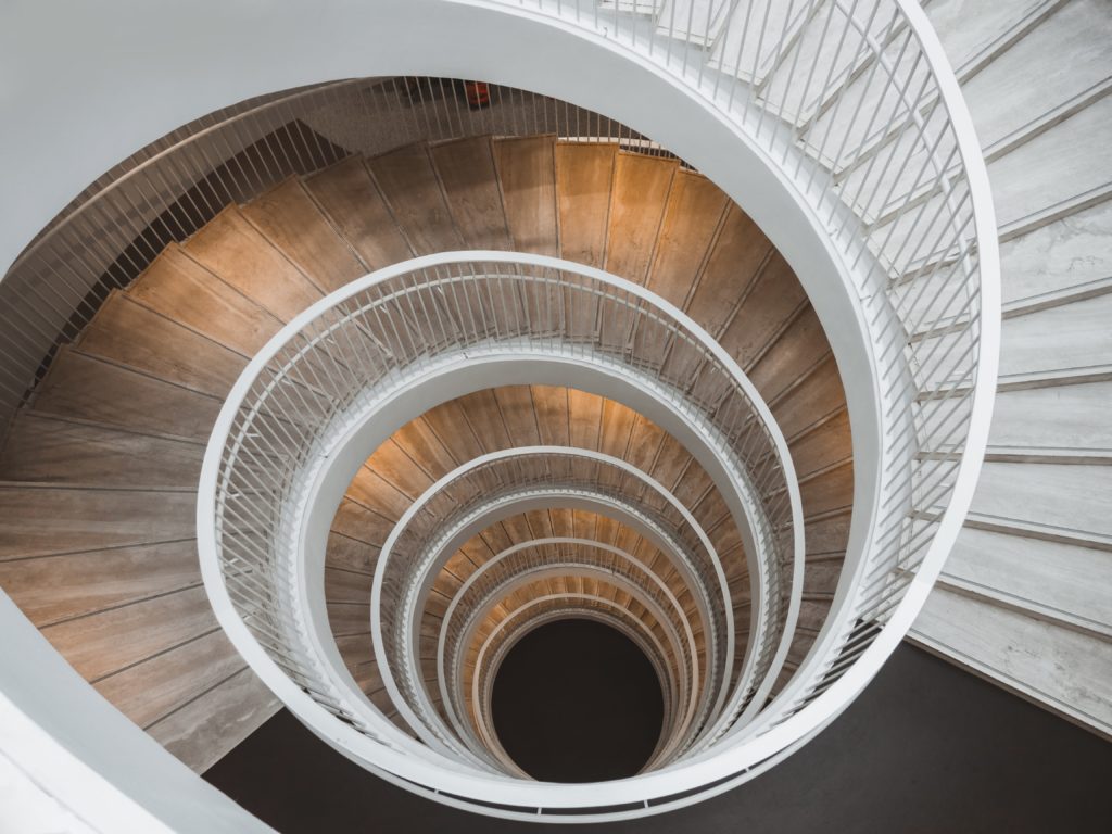Spiral staircase photographed from the top down