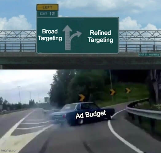 Car veering into an exit showing broad vs refined targeting for ad budget