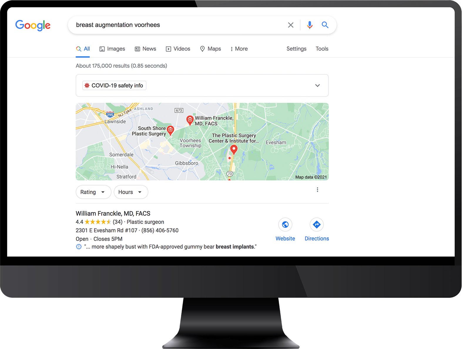 Photo of Google Maps listing on desktop monitor - Search Influence