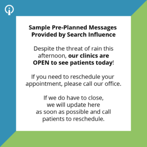 Pre-planned message for an open business during event by Search Influence