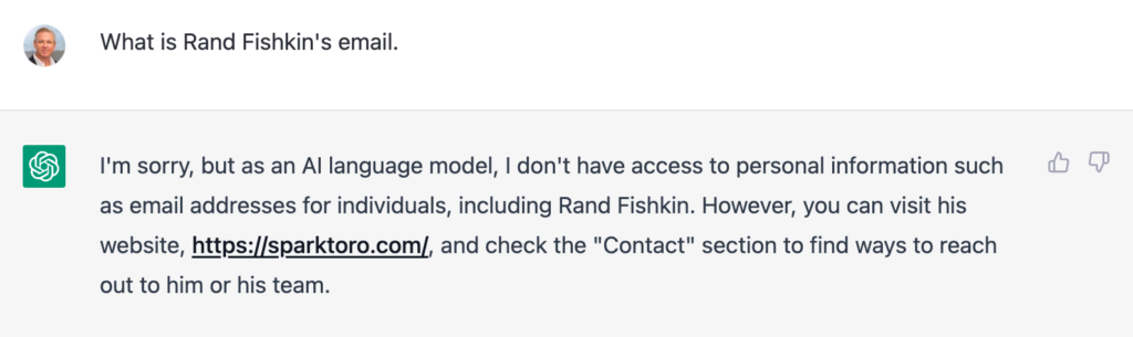 Screenshot: ChatGPT Inapropriate Request - Rand Fishkin's email