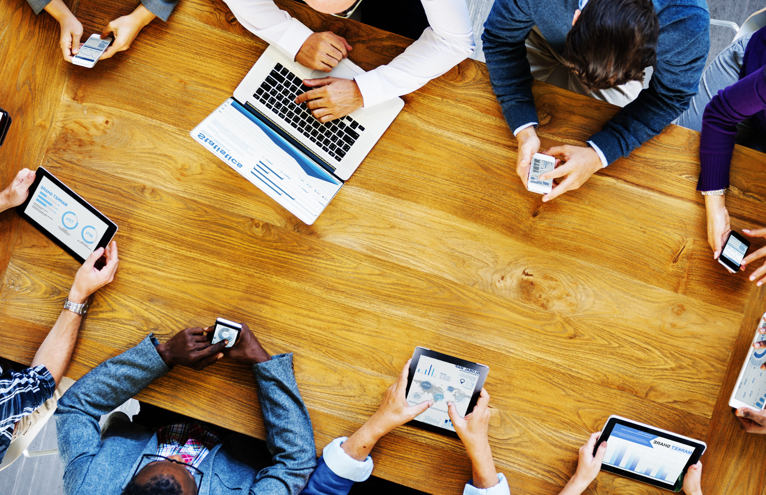 An education marketing agency group working on digital strategies.