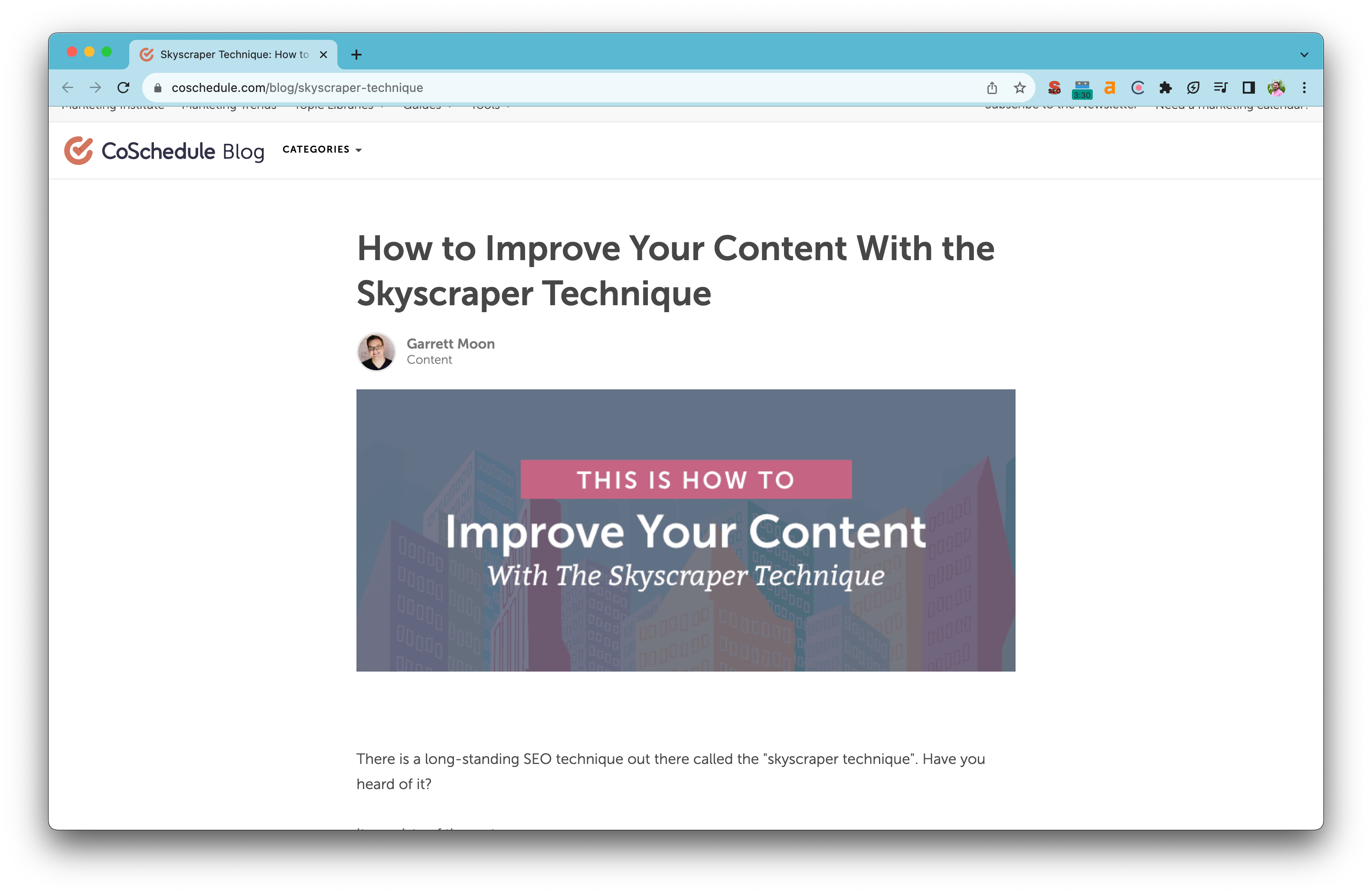 Screenshot of article: CoSchedule: The Skyscraper Technique: Why You Should Use It