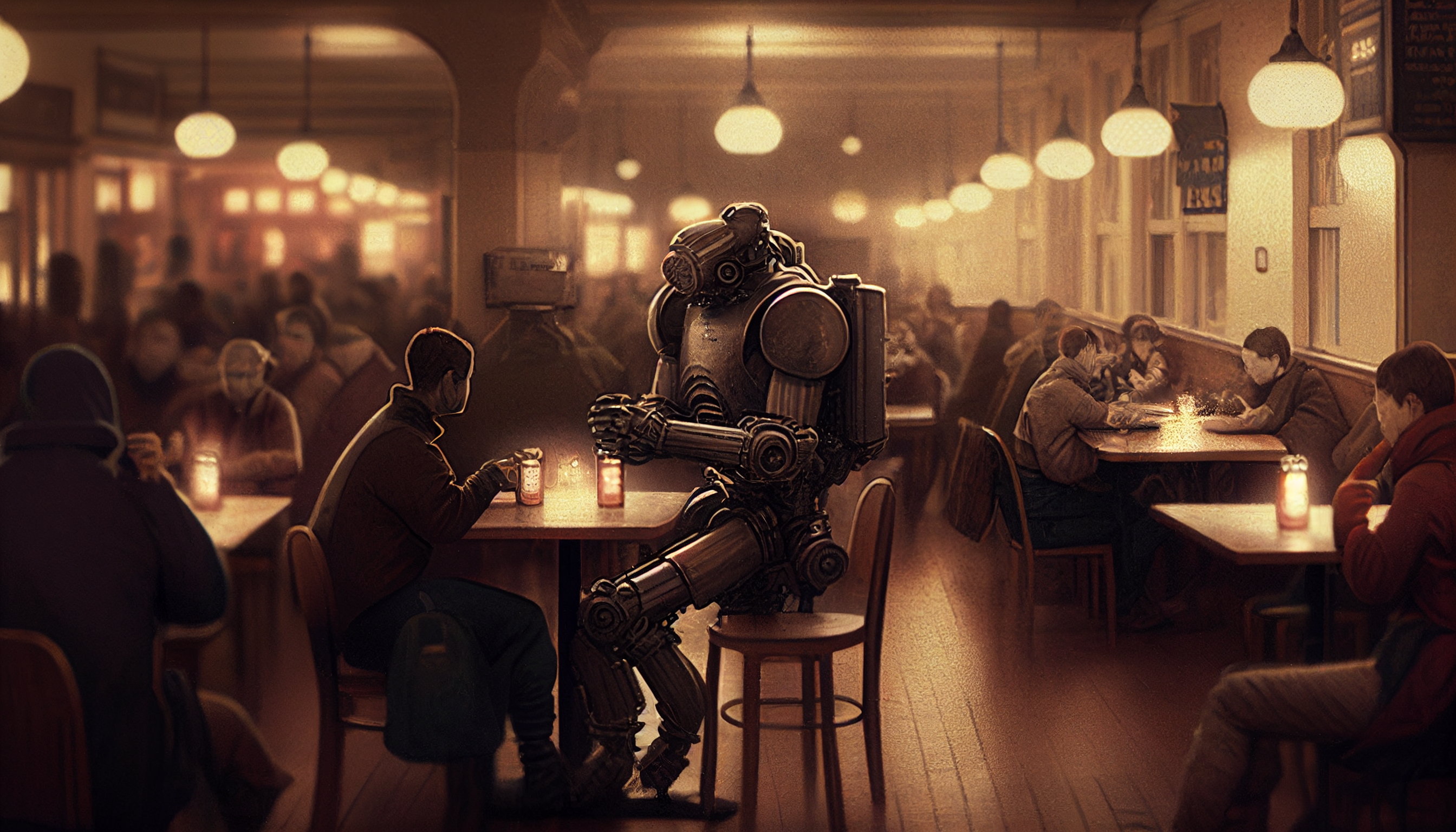 Image of robots and humans coexisting peacefully